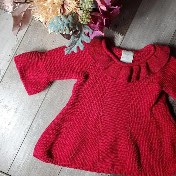 First Impressions Red Shimmery Knit Sweater Dress Tunic Size 18m - Picture 4 of 12